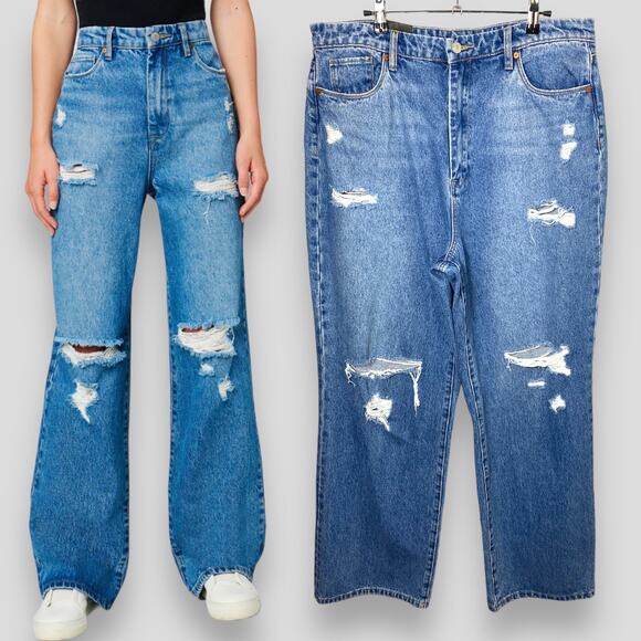 NWT BLANK NYC JEANS 33 THE FRANKLIN RIBCAGE WIDE LEG RIPPED BAGGY BLUE LIGHTS - Picture 1 of 12